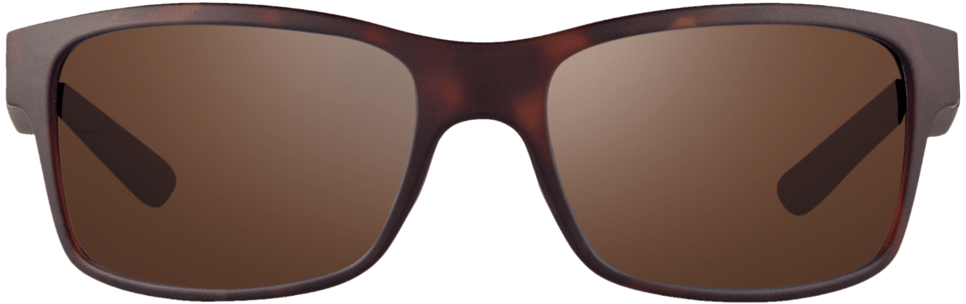 A pair of brown polarized sunglasses with a wraparound design.