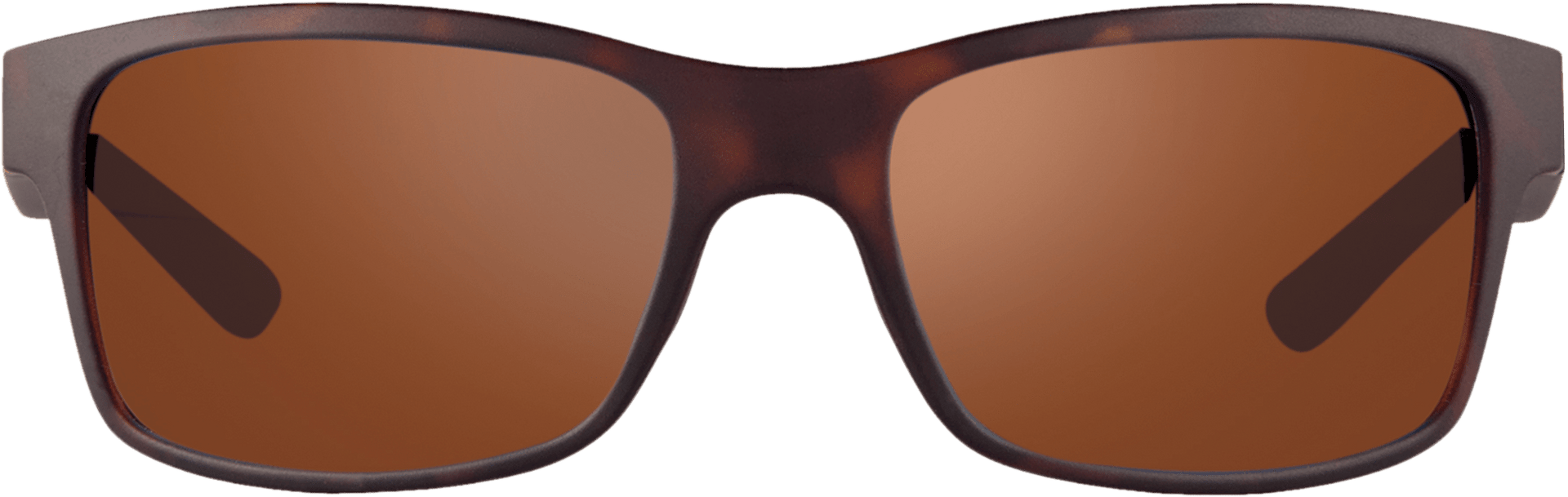 A pair of brown polarized sunglasses with a wraparound design.