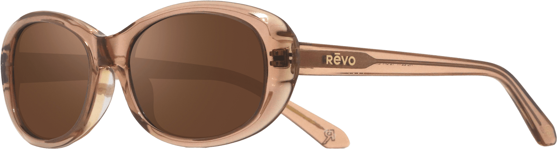 Revo sunglasses with brown lenses and frame on a white background