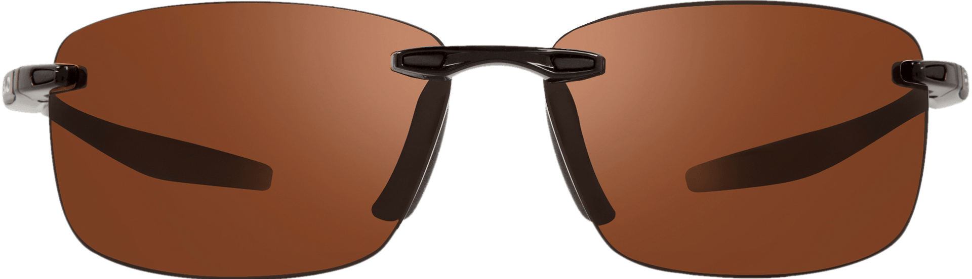 Rimless blue sunglasses with polarized lenses and a metallic frame.