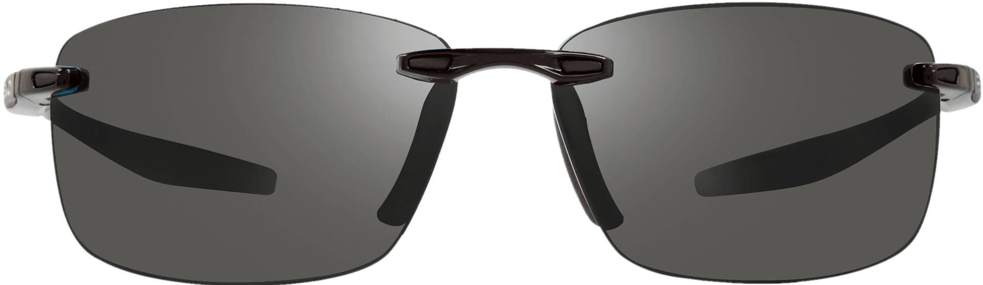 Rimless gray sunglasses with polarized lenses and a metallic frame.