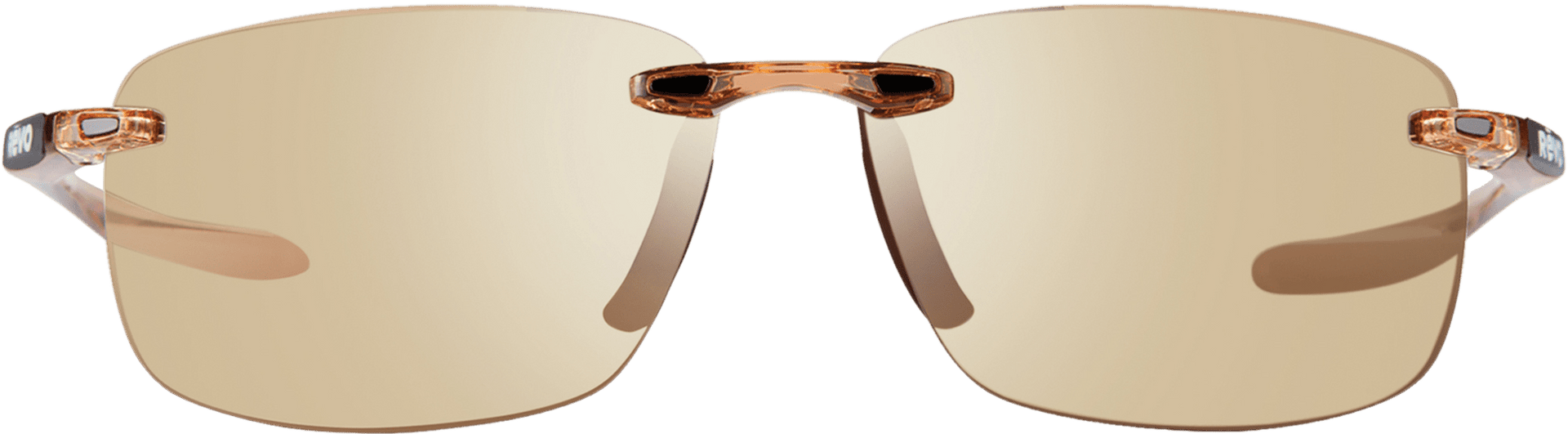 Rimless champagne sunglasses with polarized lenses and a metallic frame.