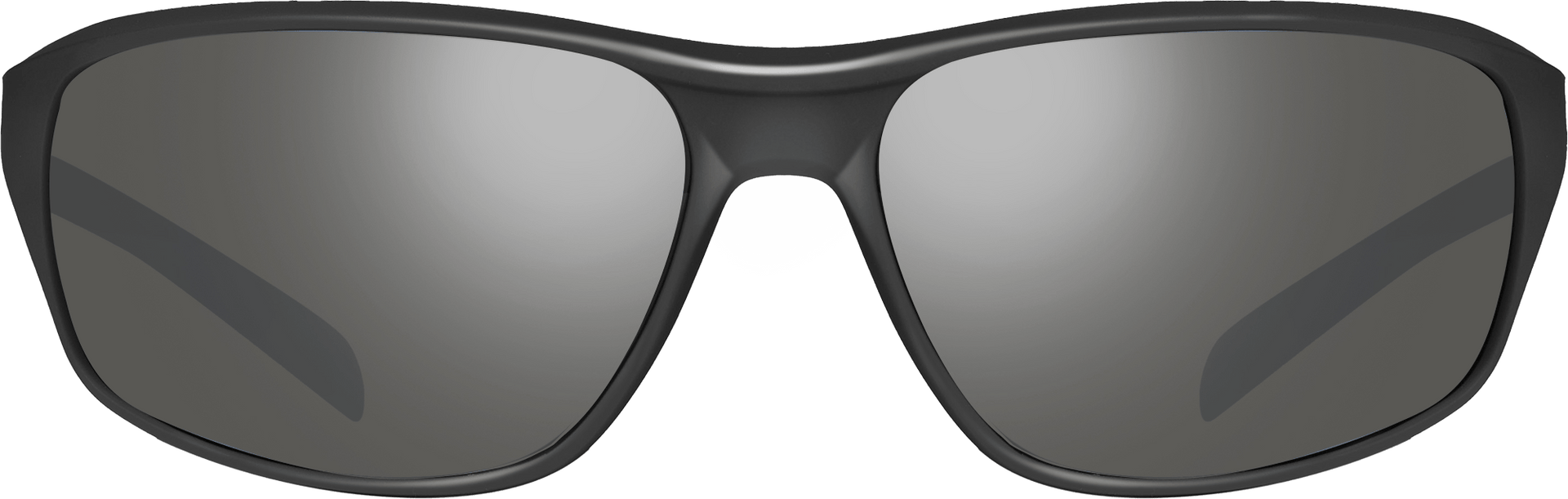Black sunglasses with dark lenses on a white background